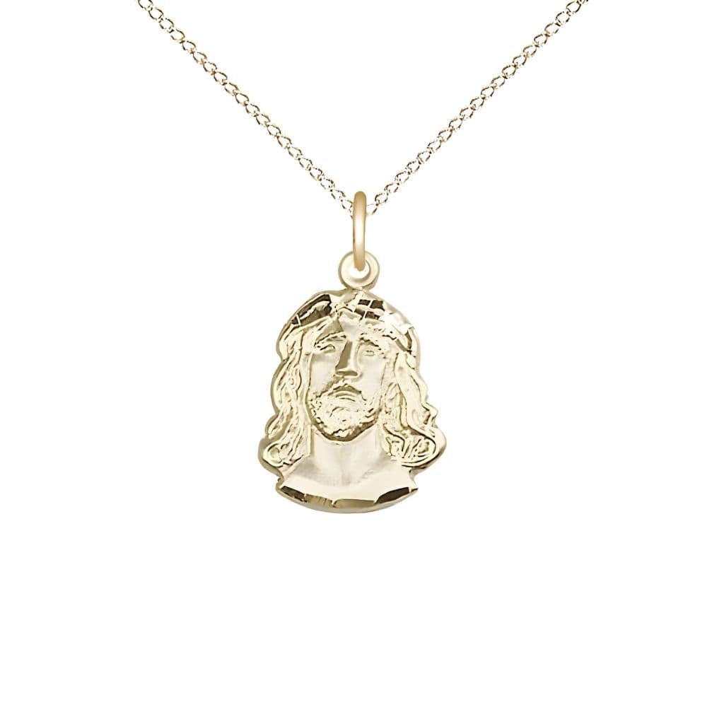 Bliss Jesus Profile of the Ecce Homo 14kt Gold=filled Medal with Gold-filled Chain, Measures 5/8-inch tall by 3/8-inch wide