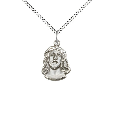 Jesus Profile of the Ecce Homo Sterling Silver Medal with Sterling Chain, Measures 5/8-inch tall by 3/8-inch wide, Bliss Manufacturing