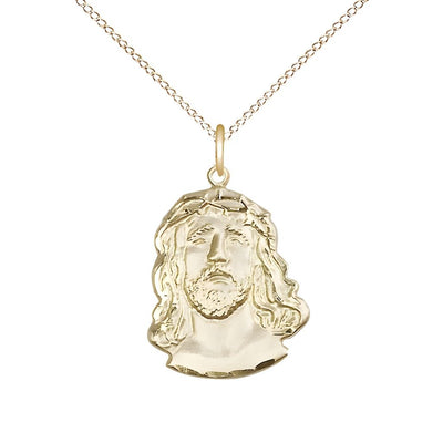 Bliss Profile of the Ecce Homo | Crown of Thorns  14kt Gold pendant with 14kt Gold Light Curb Chain with Lobster Claw