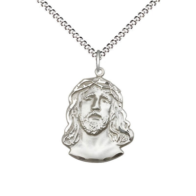 Bliss Profile of the Ecce Homo | Crown of Thorns sterling silver pendant with Rhodium-plated Light Curb Chain with Lobster Claw Clasp
