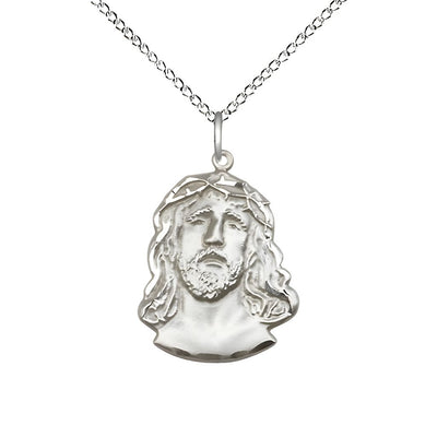 Bliss Profile of the Ecce Homo | Crown of Thorns sterling silver pendant with Sterling Silver Light Curb Chain with Lobster Claw Clasp