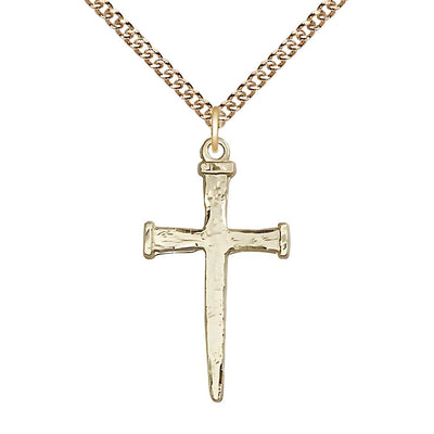 Nail Cross 14kt Gold Pendant Necklace with 14kt Gold Curb Chain, 1 1/8-inch, Bliss Manufacturing