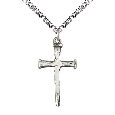 Nail Cross Sterling Silver Pendant Necklace with Sterling Silver Heavy Curb Chain, 1 1/8-inch, Bliss Manufacturing