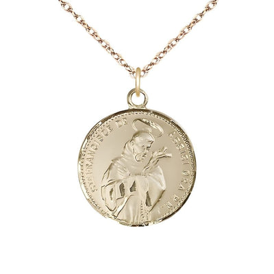 Latin S TE FRANCISCE DE ASSISI ORA P.N. 14kt Gold Medal with 14kt Gold Rope Chain, Measures 7/8-inch tall by 3/4-inch wide, Bliss Manufacturing