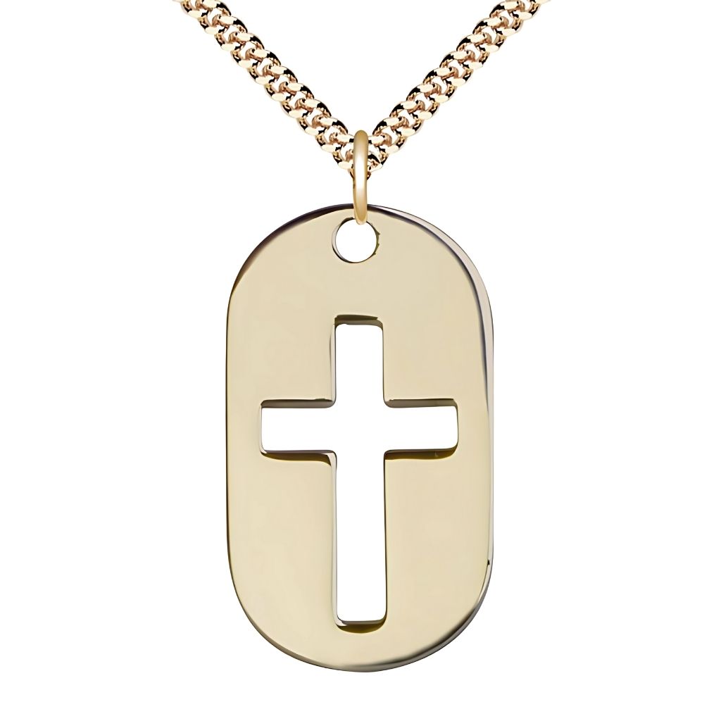 Bliss Dog Tag Cross 14kt Gold-filled Necklace with Gold-plated Chain, 1 3/8-inch,