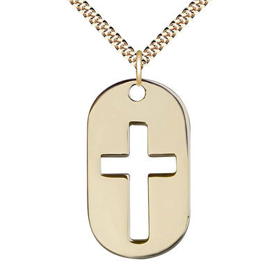 Dog Tag Cross 14kt Gold-filled Necklace with Gold-plated Chain, 1 3/8-inch, Bliss Manufacturing