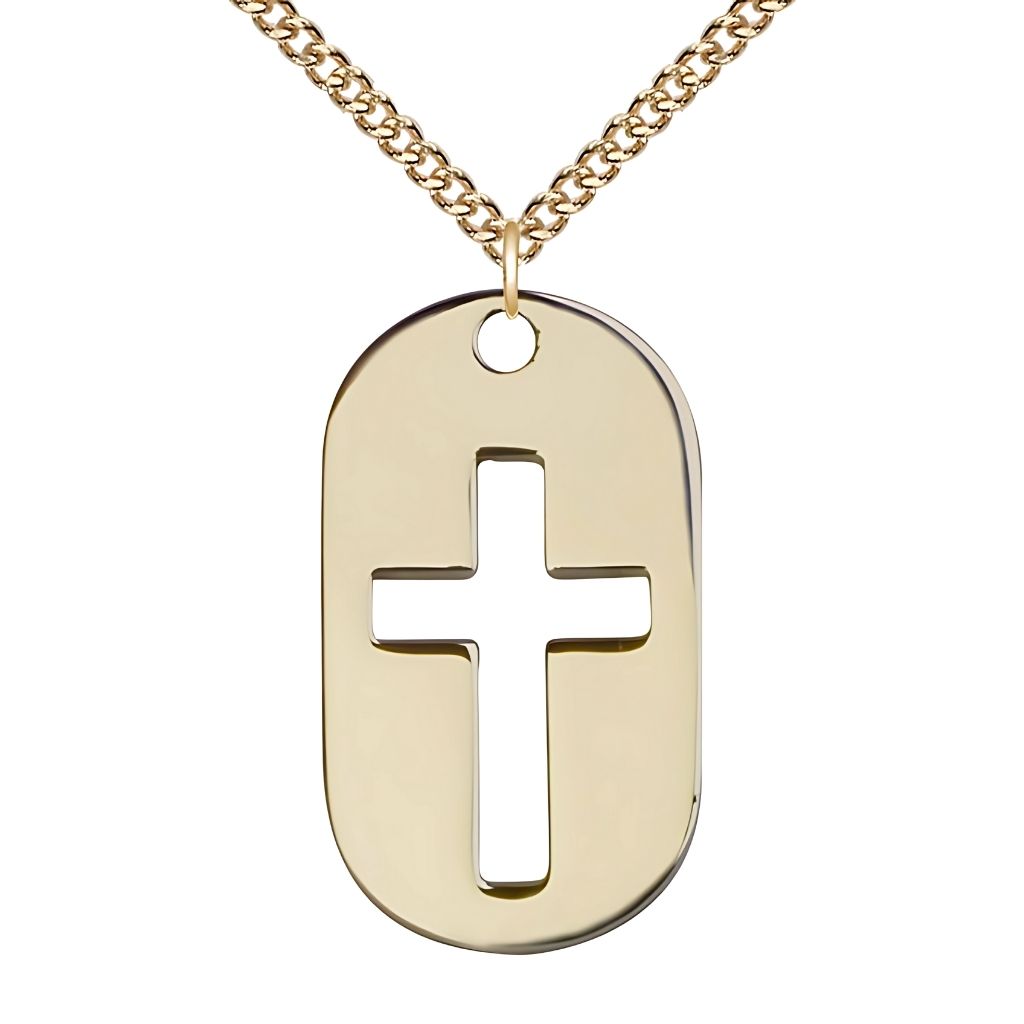 Bliss Dog Tag Cross 14kt Gold-filled Necklace with Gold-filled Chain, 1 3/8-inch,