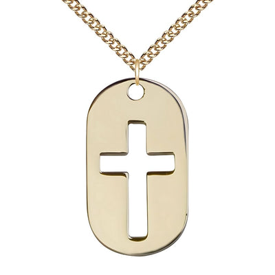 Dog Tag Cross 14kt Gold-filled Necklace with Gold-filled Chain, 1 3/8-inch, Bliss Manufacturing