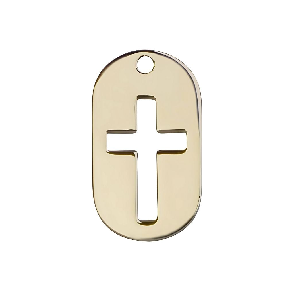 Bliss Dog Tag Cross 14kt Gold Medal Pendant, 1 3/8-inch,