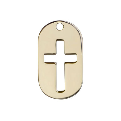 Dog Tag Cross 14kt Gold Medal Pendant, 1 3/8-inch, Bliss Manufacturing