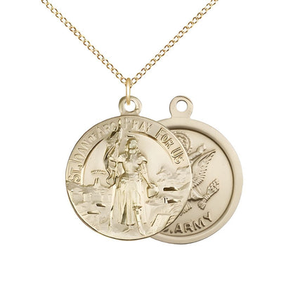 Army St. Joan of Arc 14kt Gold-filled Oval Medal Pendant with Gold-filled Chain, Measures 7/8-inch tall by 3/4-inch wide. Deluxe Gift Box, Bliss Manufacturing