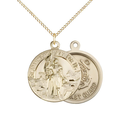 Coast Guard St. Joan of Arc 14kt Gold-filled Oval Medal Pendant with Gold-filled Chain, Measures 7/8-inch tall by 3/4-inch wide. Deluxe Gift Box, Bliss Manufacturing