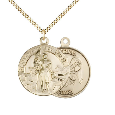 National Guard St. Joan of Arc 14kt Gold-filled Oval Medal Pendant with Gold-plated Chain, Measures 7/8-inch tall by 3/4-inch wide. Deluxe Gift Box, Bliss Manufacturing