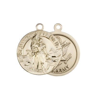 Army St. Joan of Arc 14kt Gold Oval Medal Pendant, Measures 7/8-inch tall by 3/4-inch wide. Deluxe Gift Box, Bliss Manufacturing