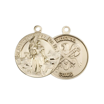 National Guard St. Joan of Arc 14kt Gold Oval Medal Pendant, Measures 7/8-inch tall by 3/4-inch wide. Deluxe Gift Box, Bliss Manufacturing