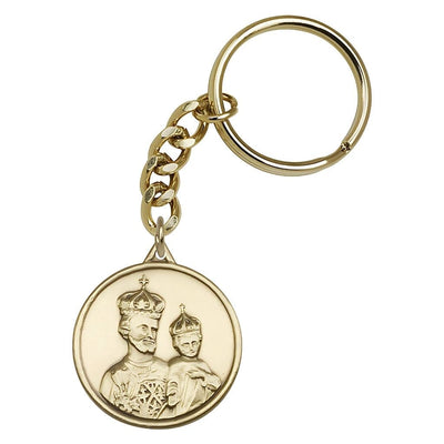 Gold Round Crowned St Joseph and Child Jesus Key Chain, Bliss Manufacturing