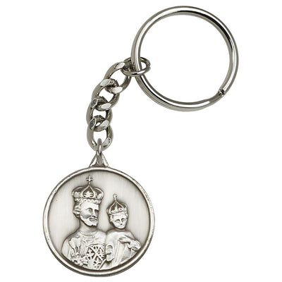 Pewter Round Crowned St Joseph and Child Jesus Key Chain, Bliss Manufacturing