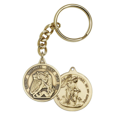St Michael Gold Tone Key Chain, Made in USA with the Guardian Angel Back, Bliss Manufacturing