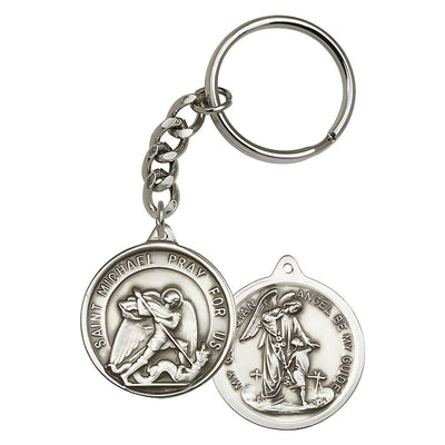St Michael Pewter Key Chain, Made in USA with the Guardian Angel Back, Bliss Manufacturing