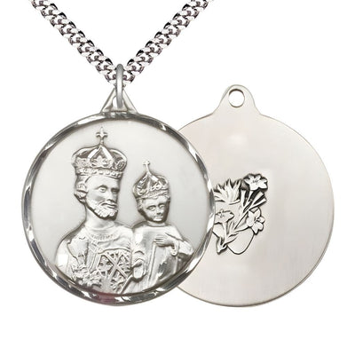 St. Joseph & Child Jesus with Sacred Heart Necklace, pewter, Bliss Manufacturing