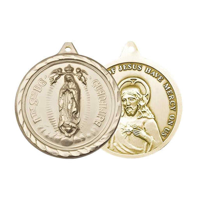 Large Our Lady of Perpetual Help | Sacred Heart of Jesus 14kt Gold-filled Round Pendant Medal.