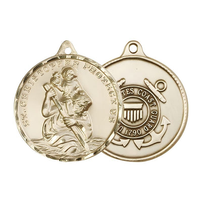 Large St. Christopher | Coast Guard 14kt Gold-filled Round Pendant and Measures 1 3/8-inch tall by 1 1/8-inch wide.