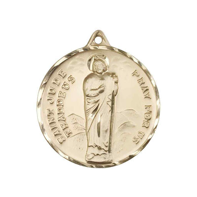 Large St. Jude Thaddeus 14kt Gold-filled Pendant Medal. Measures 1 3/8-inch tall by 1 1/8-inch wide.