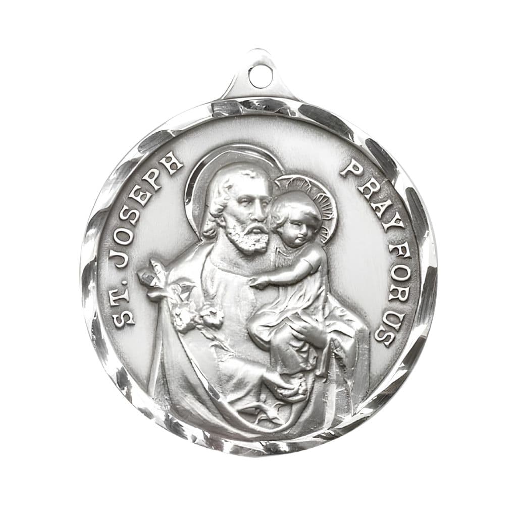 Large St Joseph and Child Jesus Sterling Silver Pendant Medal