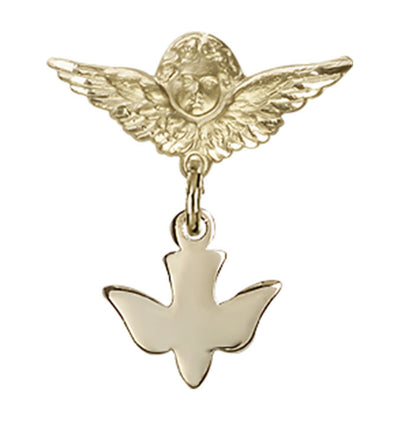 Baby Bar Pin w/Holy Spirit Dove Charm w/Small Wings Badge, gold-filled, Bliss Manufacturing