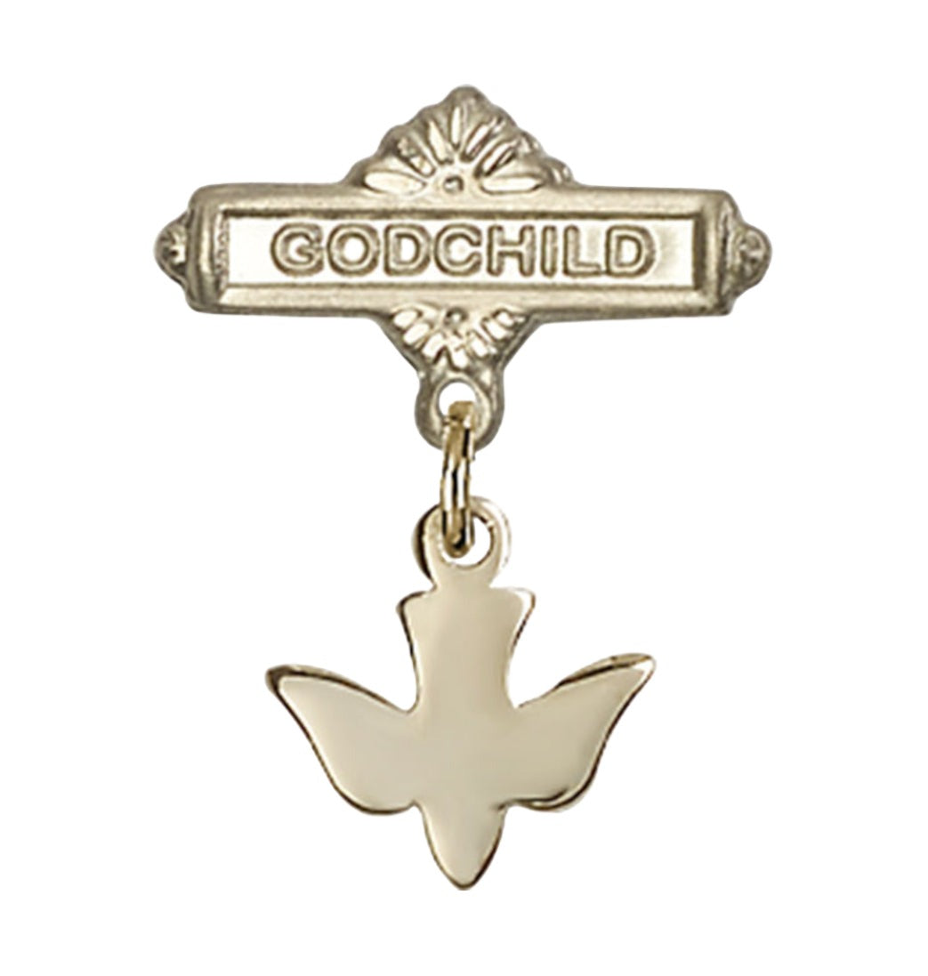 Bliss Gold Filled Baby Badge with Holy Spirit Charm and Godchild Badge Pin,