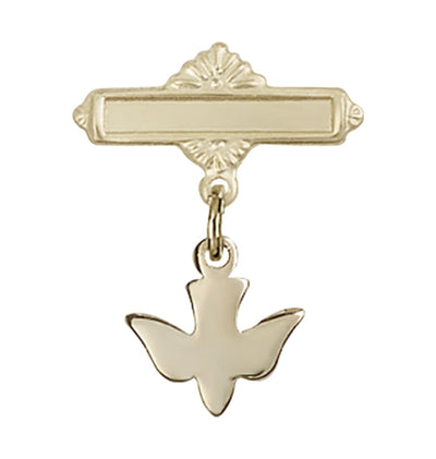 14kt Gold Baby Badge with Holy Spirit Charm and Polished Badge Pin, Bliss Manufacturing