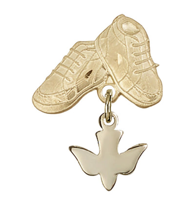 Gold Filled Baby Badge with Holy Spirit Charm and Baby Boots Pin, Bliss Manufacturing