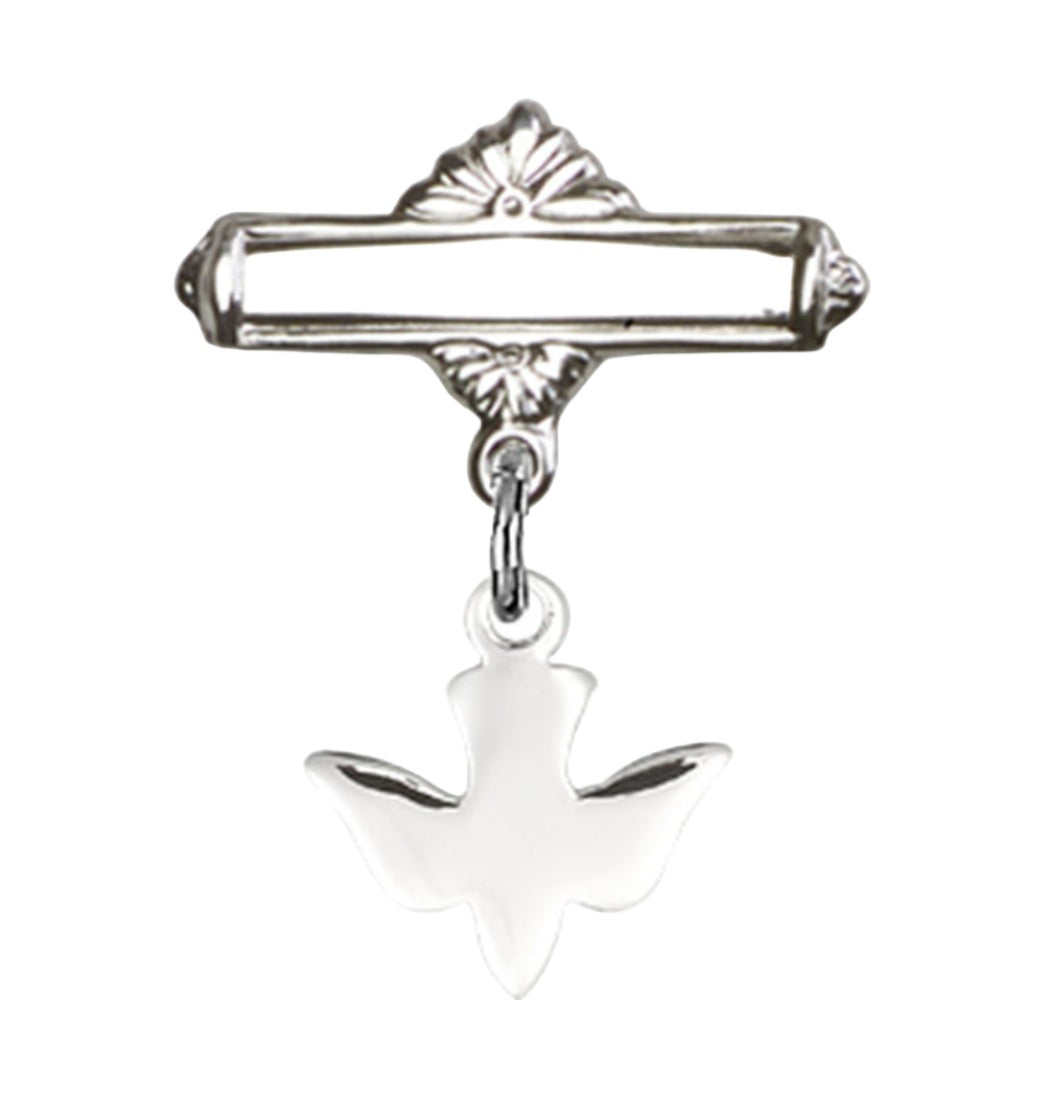 Bliss Sterling Silver Baby Badge with Holy Spirit Charm and Polished Badge Pin,