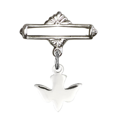 Sterling Silver Baby Badge with Holy Spirit Charm and Polished Badge Pin, Bliss Manufacturing