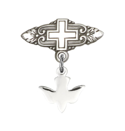 Sterling Silver Baby Badge with Holy Spirit Charm and Badge Pin with Cross, Bliss Manufacturing