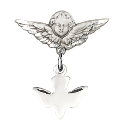 Baby Bar Pin w/Holy Spirit Dove Charm w/Small Wings Badge, sterling silver, Bliss Manufacturing