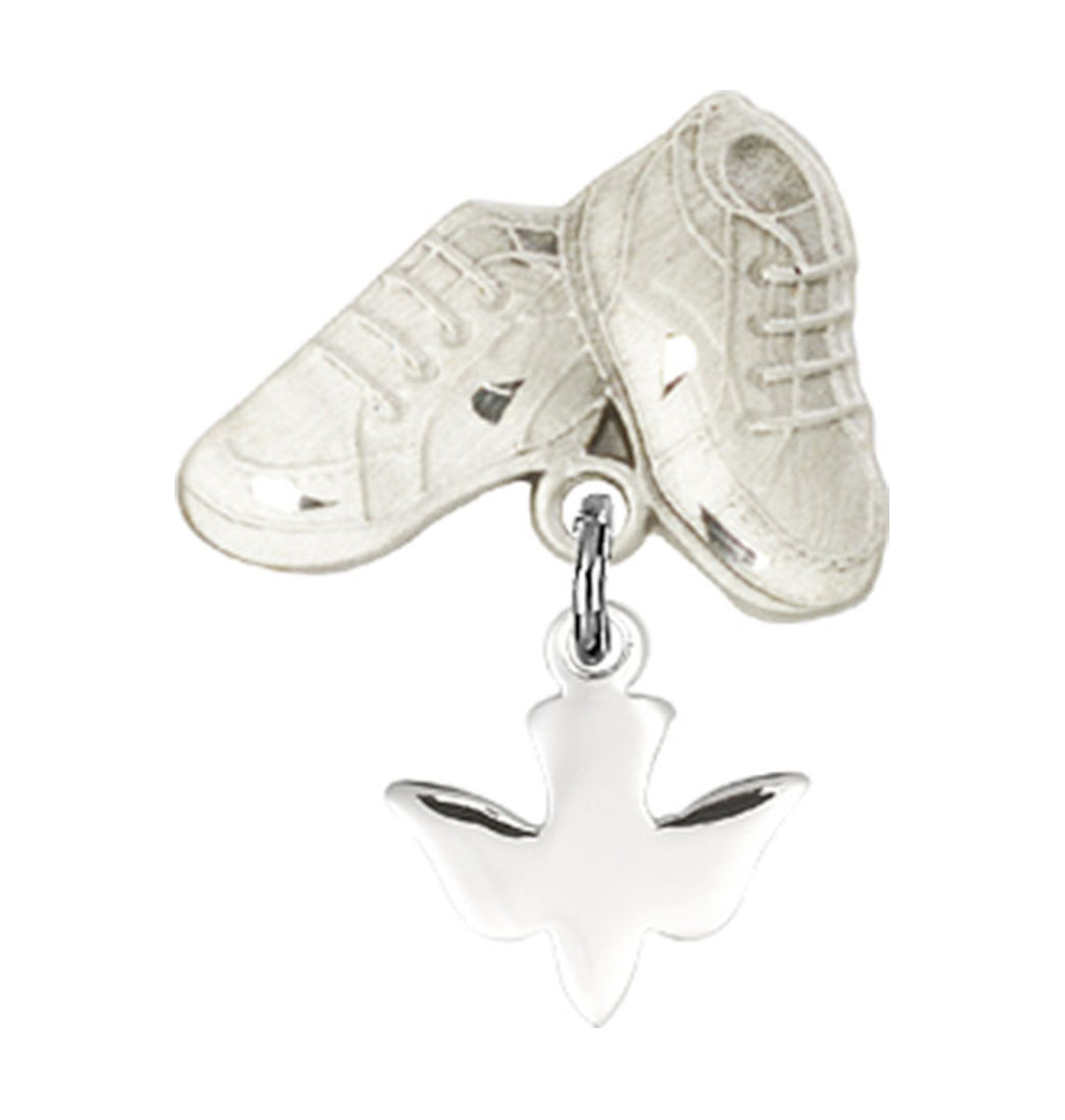 Bliss Sterling Silver Baby Badge with Holy Spirit Charm and Baby Boots Pin,