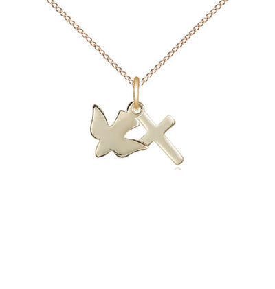 Gold-filled Holy Spirit Dove and Cross Pendant Necklace with Gold-filled Chain, Bliss Manufacturing