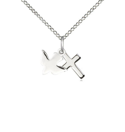 Sterling Silver Holy Spirit Dove and Cross Pendant Necklace with Sterling Chain, Bliss Manufacturing