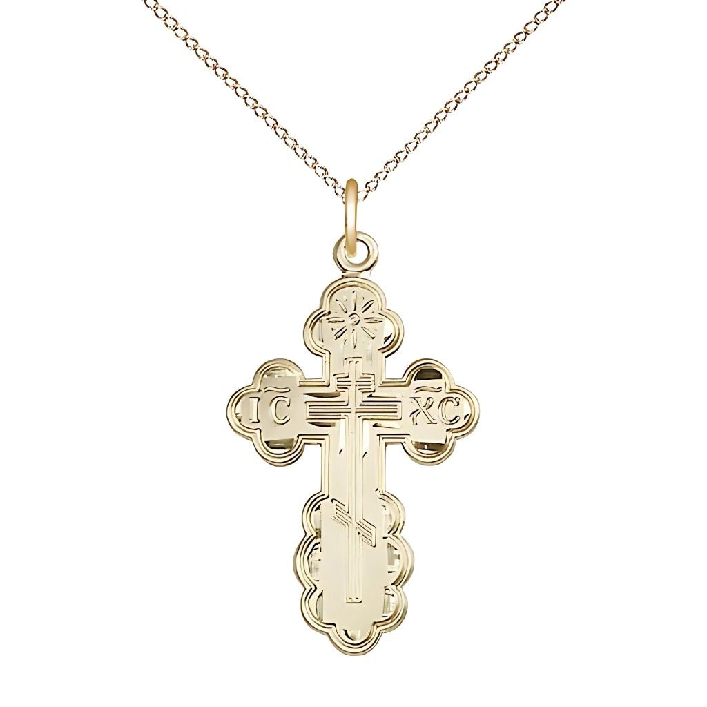 Bliss St. Olga Cross 14kt Gold-filled Medal Necklace with Gold-filled Chain, Medal Measures 1 1/8-inch tall by 5/8-inch wide