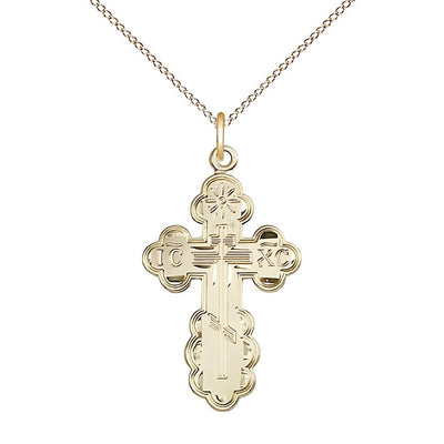 St. Olga Cross 14kt Gold-filled Medal Necklace with Gold-filled Chain, Medal Measures 1 1/8-inch tall by 5/8-inch wide, Bliss Manufacturing