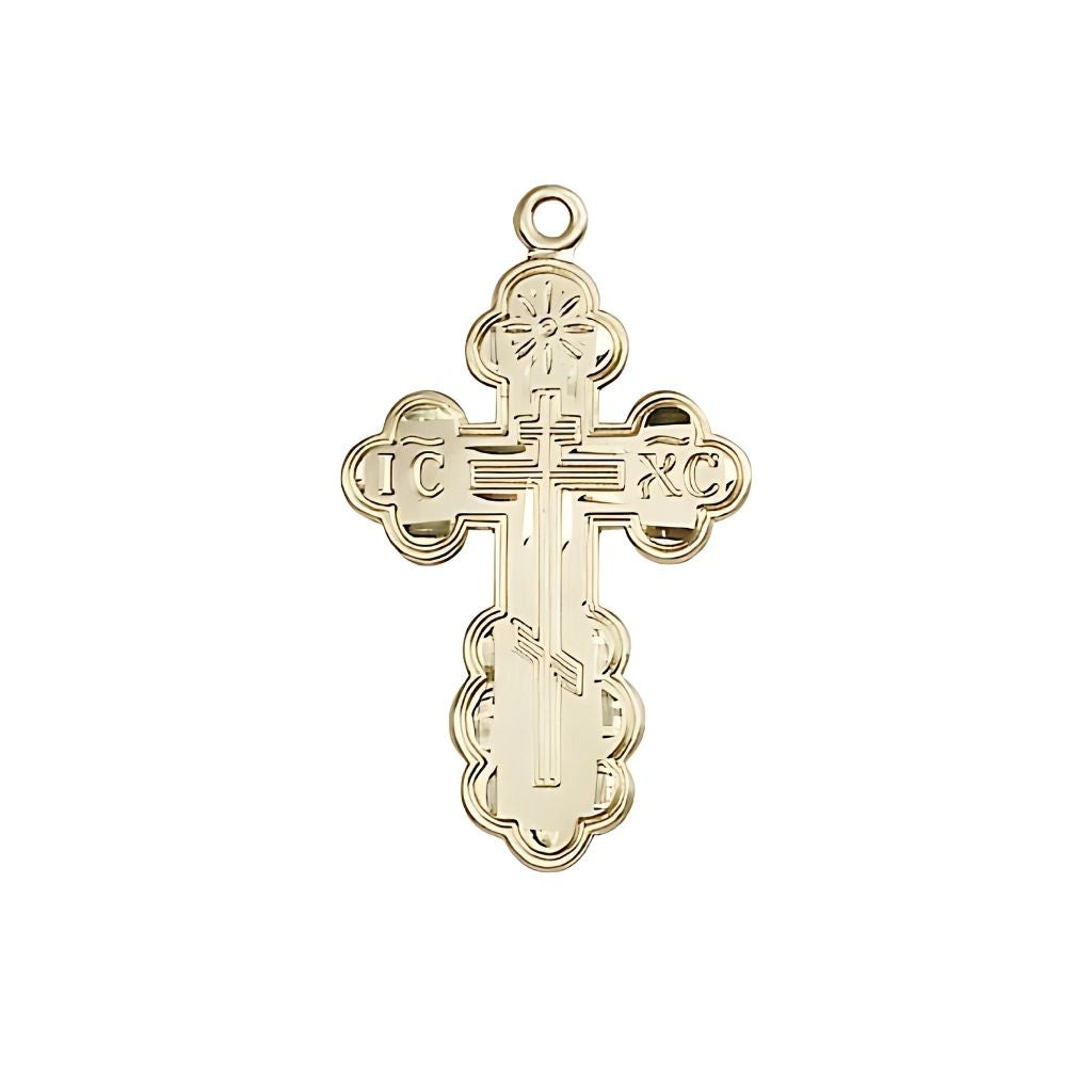 Bliss St. Olga Cross 14kt Gold Medal, Medal Measures 1 1/8-inch tall by 5/8-inch wide