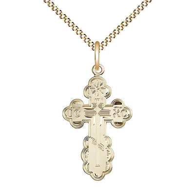 St. Olga Cross 14kt Gold Medal Necklace with 14kt Gold Chain, Medal Measures 1 1/8-inch tall by 5/8-inch wide, Bliss Manufacturing