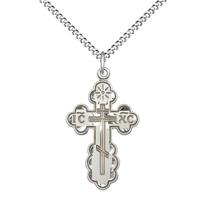 St. Olga Cross Pewter Medal Necklace with Chain, Medal Measures 1 1/8-inch tall by 5/8-inch wide, Bliss Manufacturing