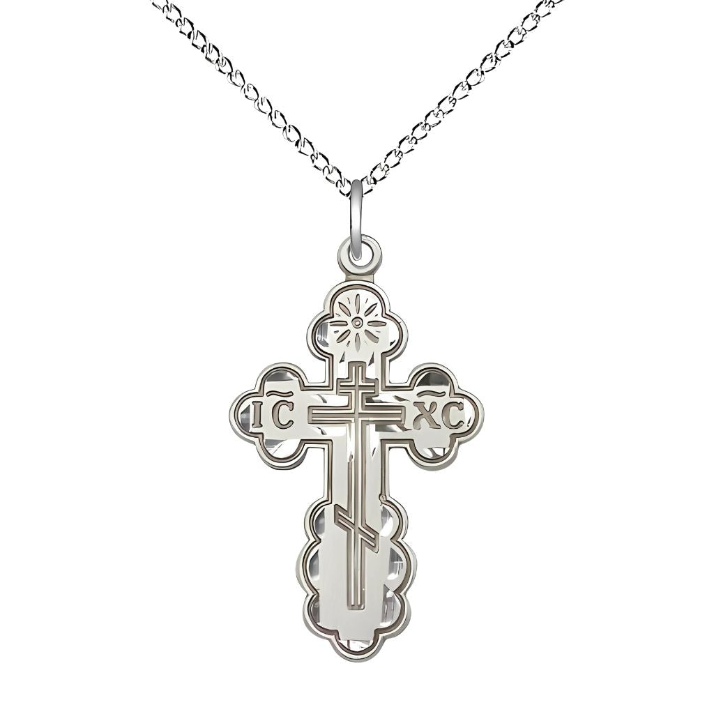 Bliss St. Olga Cross Sterling Silver Medal Necklace with Sterling Silver Chain, Medal Measures 1 1/8-inch tall by 5/8-inch wide