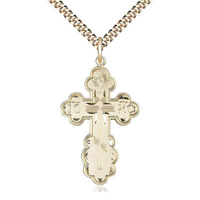 St. Olga Cross 14kt Gold-filled Medal Necklace with Gold-plated Heavy Curb Chain, 1 3/8-inch tall, Bliss Manufacturing