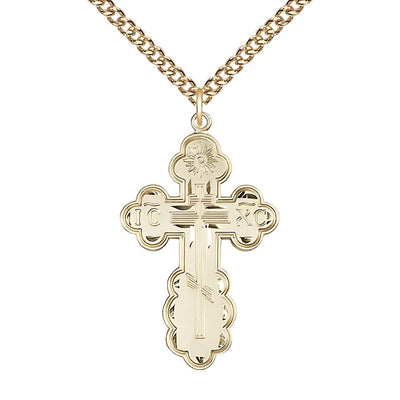 St. Olga Cross 14kt Gold-filled Medal Necklace with Gold-filled Heavy Curb Chain, 1 3/8-inch tall, Bliss Manufacturing