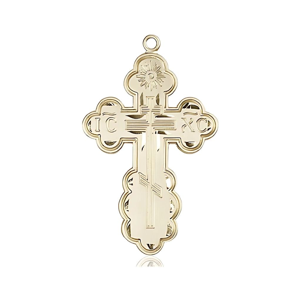Bliss St. Olga Cross 14kt Gold Medal, 1 3/8-inch tall,