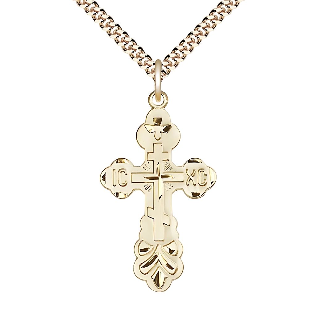Bliss St. Xenia Orthodox Cross 14kt Gold-filled Cross Gold-filled Heavy Curb Chain, 1 3/8-inch tall,