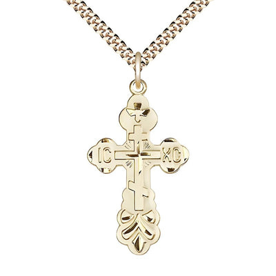 St. Xenia Orthodox Cross 14kt Gold-filled Cross Gold-filled Heavy Curb Chain, 1 3/8-inch tall, Bliss Manufacturing